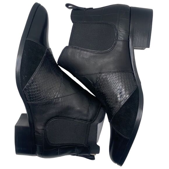 Coach Suffolk Patchwork Black Leather Chelsea Croc Snakeskin Booties  8.5M New - Picture 6 of 11
